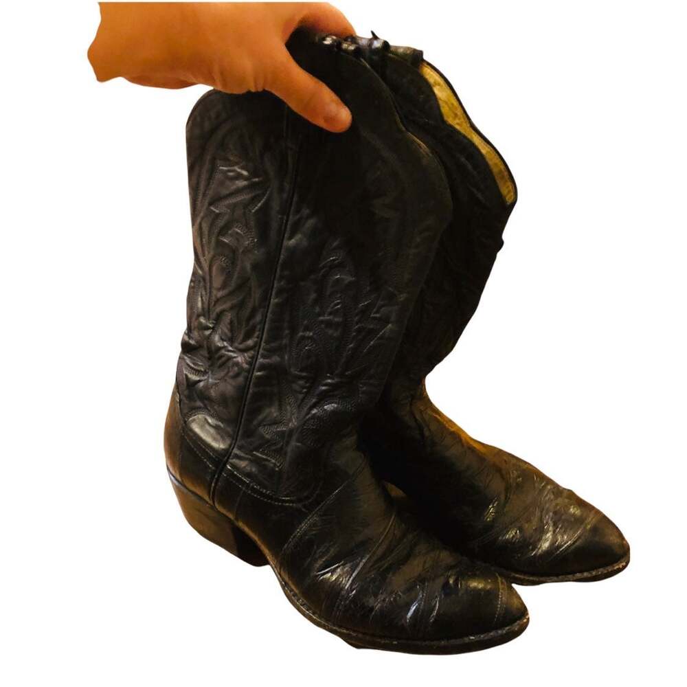 Black Leather Larry Mahan Cowboy Western Boots shoe - Picture 4 of 12